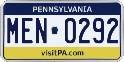 PA license plate MEN0292