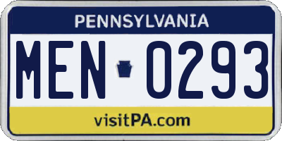 PA license plate MEN0293