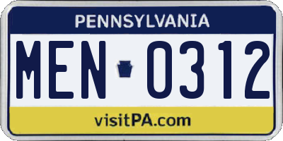 PA license plate MEN0312