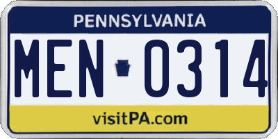 PA license plate MEN0314
