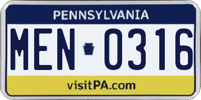 PA license plate MEN0316