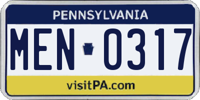 PA license plate MEN0317