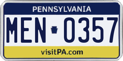 PA license plate MEN0357