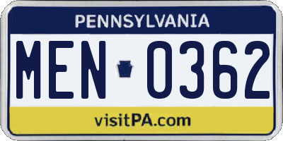 PA license plate MEN0362