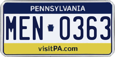 PA license plate MEN0363