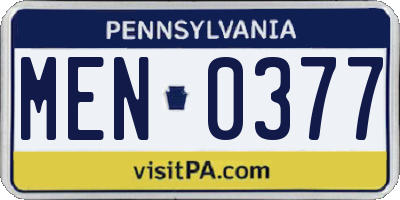 PA license plate MEN0377