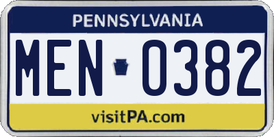 PA license plate MEN0382