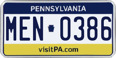 PA license plate MEN0386