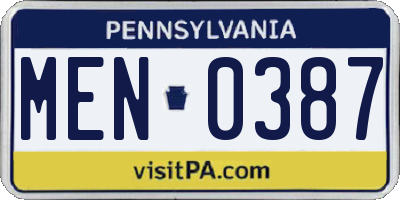 PA license plate MEN0387
