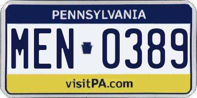 PA license plate MEN0389
