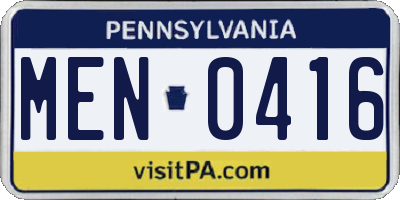 PA license plate MEN0416