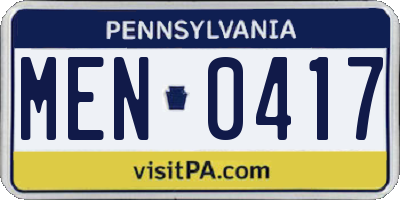 PA license plate MEN0417