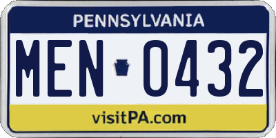 PA license plate MEN0432