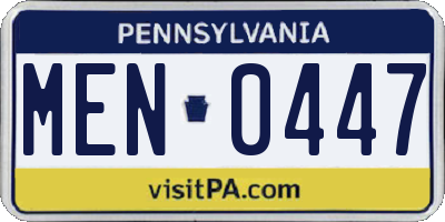 PA license plate MEN0447