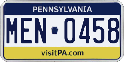 PA license plate MEN0458