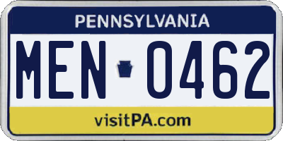 PA license plate MEN0462