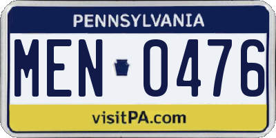 PA license plate MEN0476