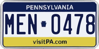 PA license plate MEN0478