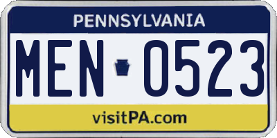 PA license plate MEN0523