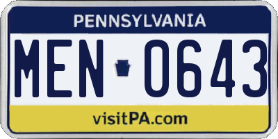 PA license plate MEN0643