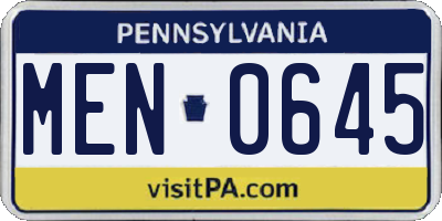 PA license plate MEN0645