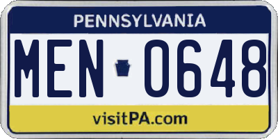 PA license plate MEN0648