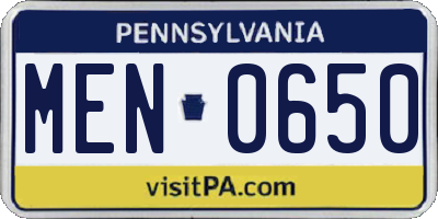 PA license plate MEN0650
