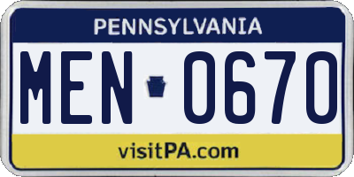 PA license plate MEN0670