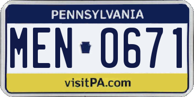 PA license plate MEN0671