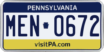 PA license plate MEN0672