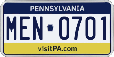 PA license plate MEN0701