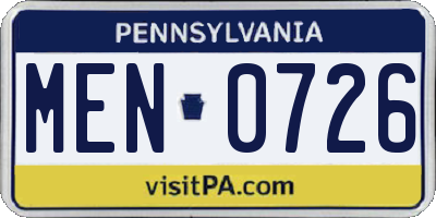 PA license plate MEN0726