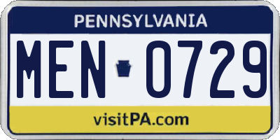 PA license plate MEN0729
