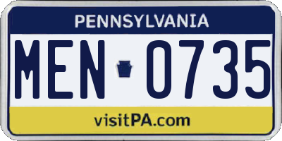 PA license plate MEN0735