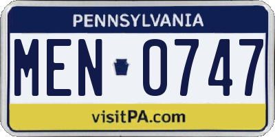 PA license plate MEN0747