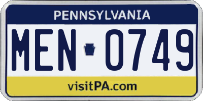 PA license plate MEN0749