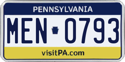 PA license plate MEN0793