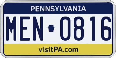 PA license plate MEN0816