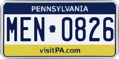 PA license plate MEN0826