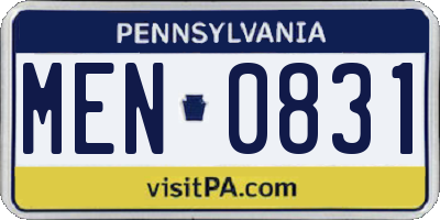 PA license plate MEN0831