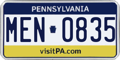 PA license plate MEN0835