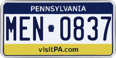PA license plate MEN0837