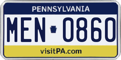 PA license plate MEN0860