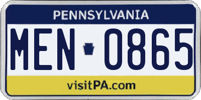 PA license plate MEN0865