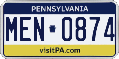 PA license plate MEN0874