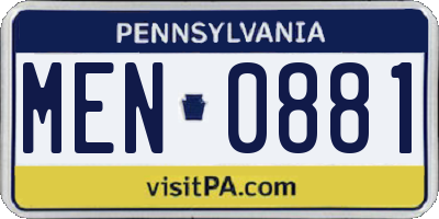 PA license plate MEN0881