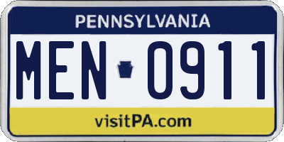PA license plate MEN0911