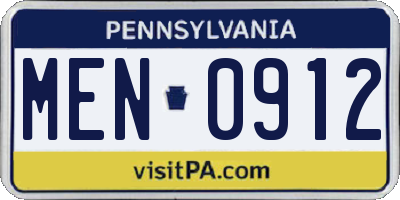 PA license plate MEN0912
