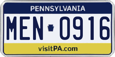 PA license plate MEN0916