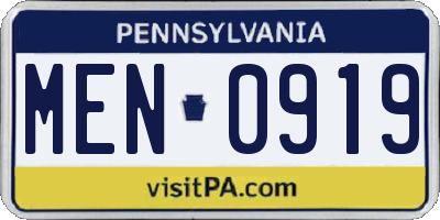 PA license plate MEN0919